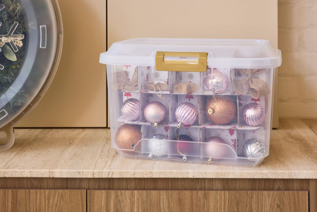 31L Christmas Ornament Box With Cardboard Dividers - Gold
