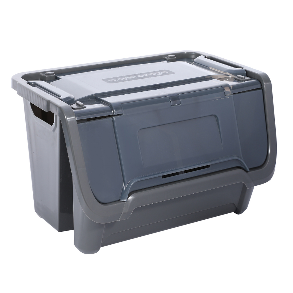 Home 50L Bunker Tough Open Front Storage Tub with Lid & Divider