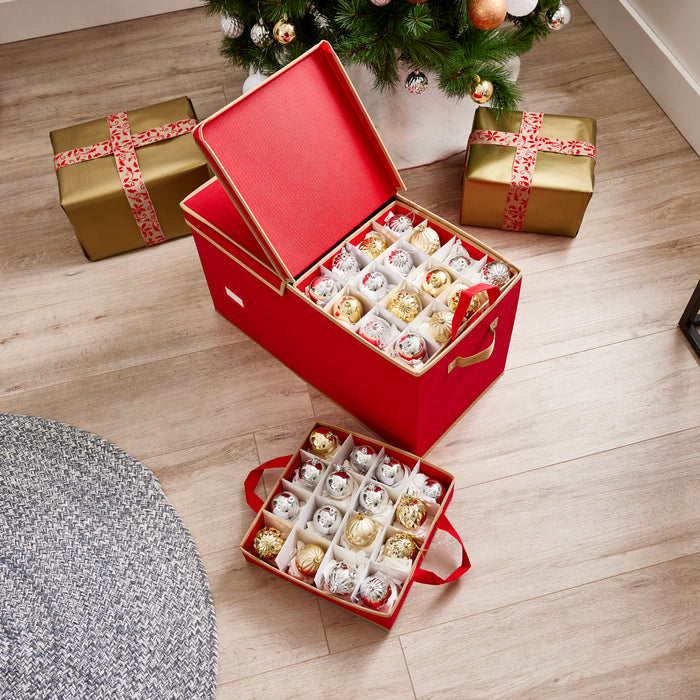 Oxford Red Ornament Box with Trays - 128 Baubles