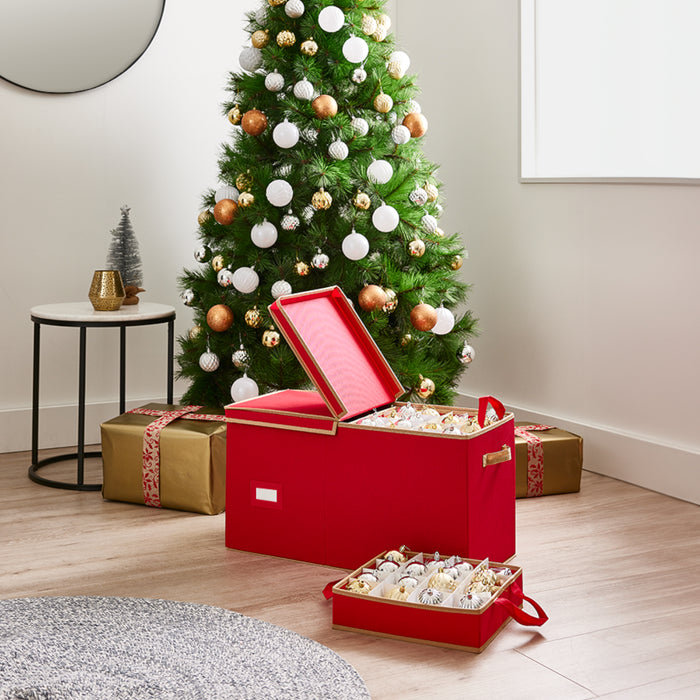 Oxford Red Ornament Box with Trays - 128 Baubles