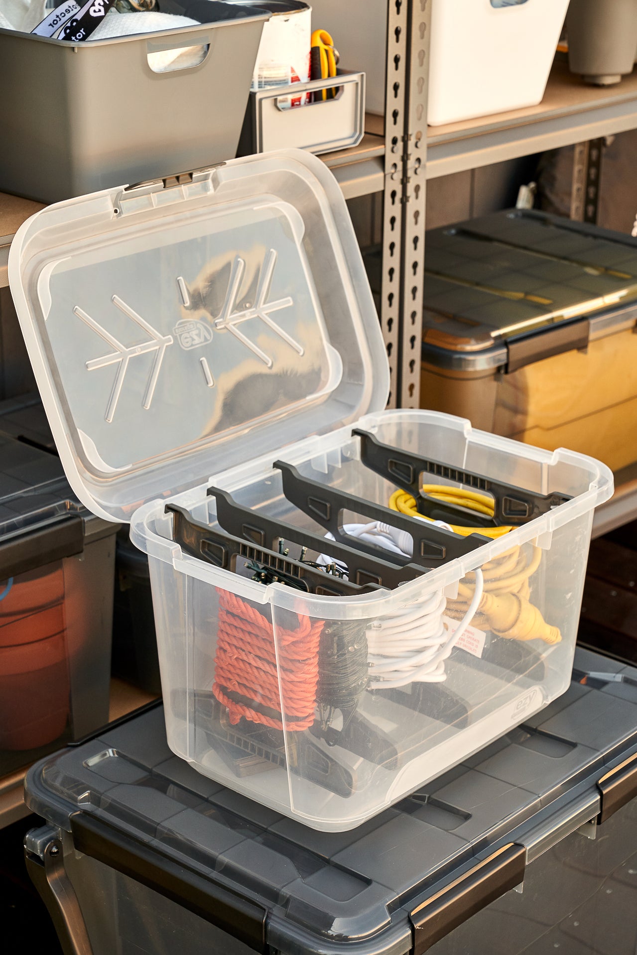 31L Cable & Wire Storage Box With 4 Spool Grey Handles And Inserts ...