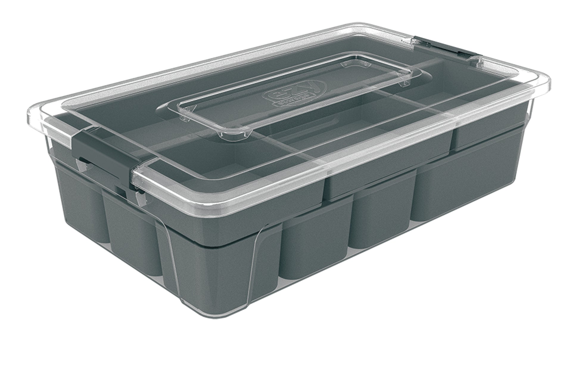 5.6L Stort Container 9 Shallow Cups + Insert Tray Clear — Ezy Storage